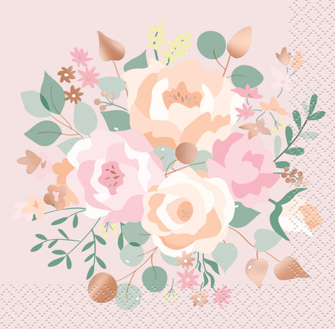 Pink Blooms Foil Stamped Beverage Napkins  16 per package