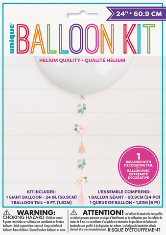 Pink Blooms Jumbo 24 Latex Balloon with Decorative Botanical Tail"