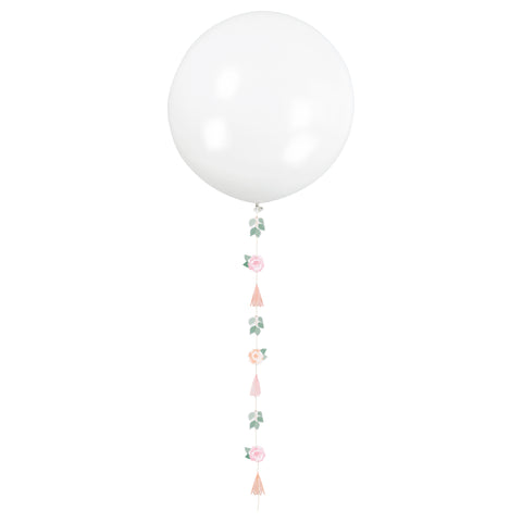Pink Blooms Jumbo 24 Latex Balloon with Decorative Botanical Tail"