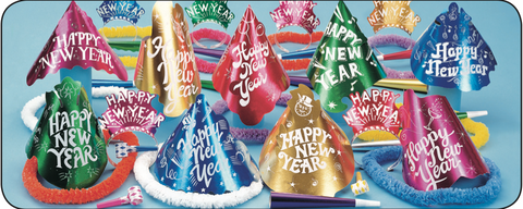 Cabaret New Year’s Eve Party Assortment for 10 – Hats, Tiaras, Foil Horns, Blowouts & Poly Leis