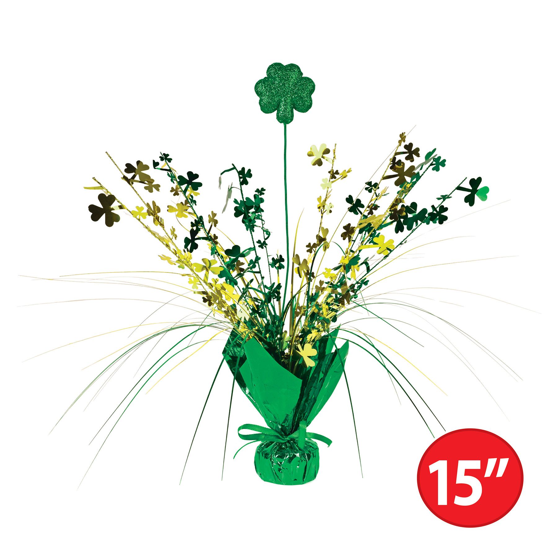 Shamrock Gleam N Spray Centerpiece 15 inch metallic St Patricks Day decoration