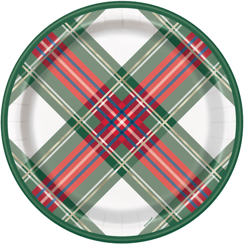 Traditional Christmas 9” Paper Dinner Plates 8ct – Foil Stamped Holiday Tableware