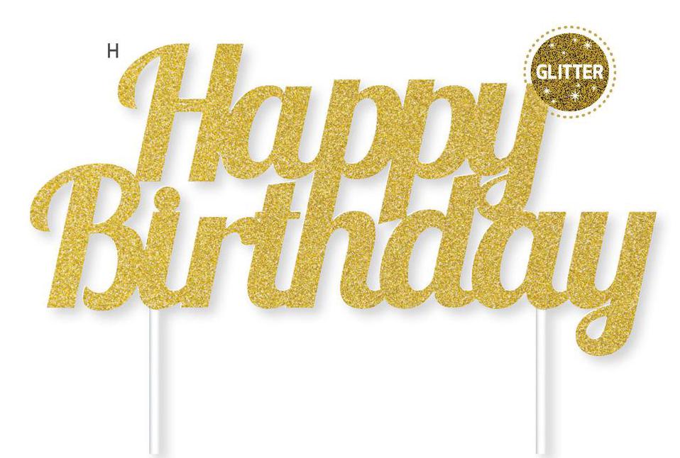 Happy Birthday Gold Glitter Cake Topper