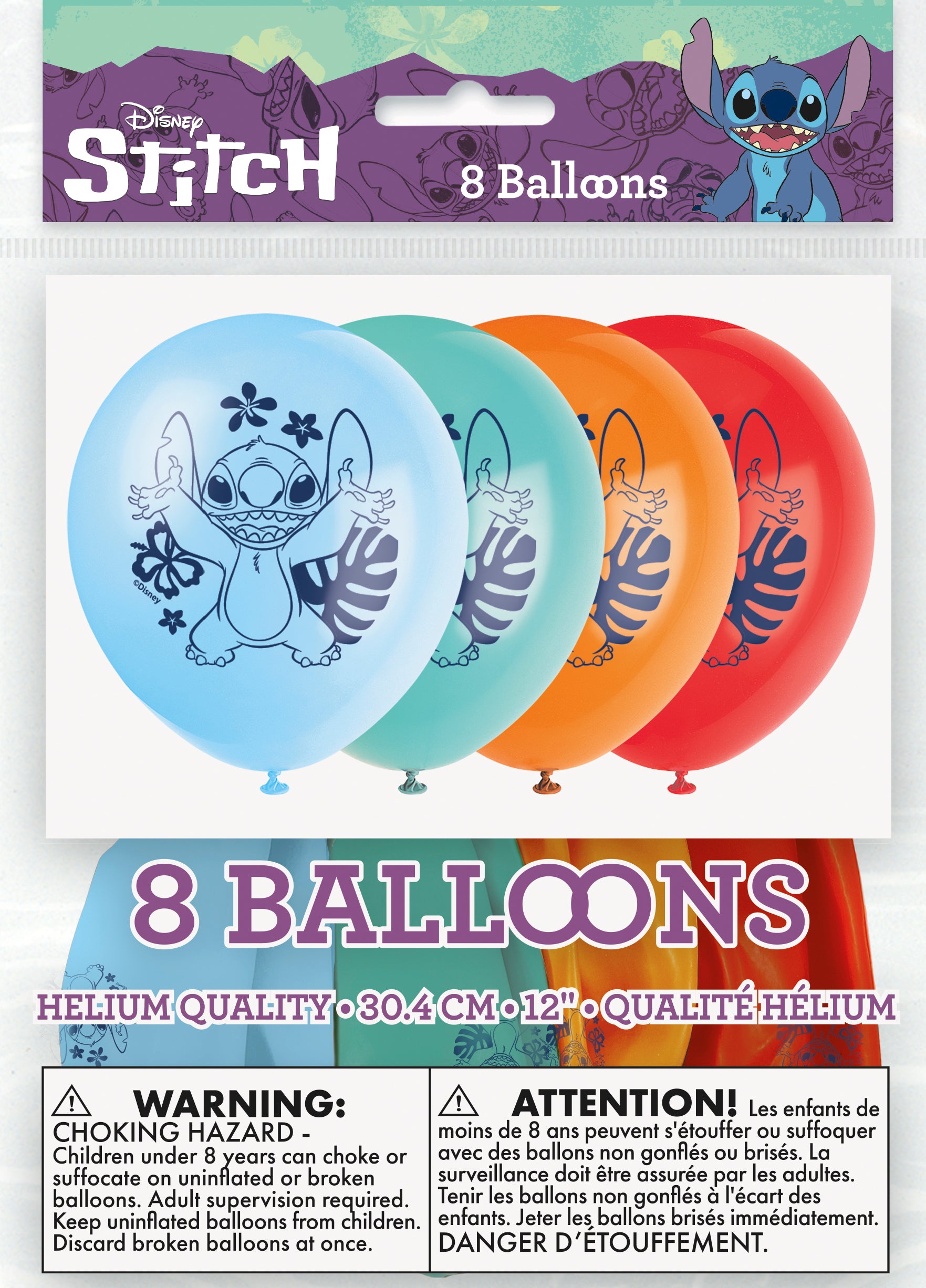 Disney Stitch 12" Latex Balloons Helium Quality Latex  8ct