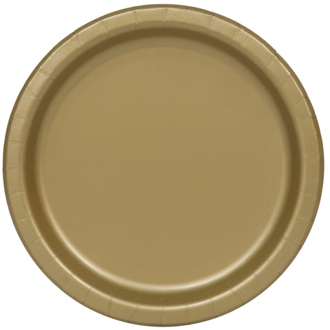 Gold Solid Round 7" Paper Dessert Plates  20ct