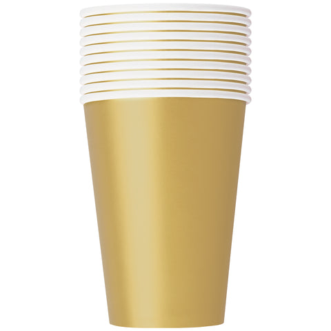 Gold 12oz Solid Paper Cups – 10ct | Party Tableware