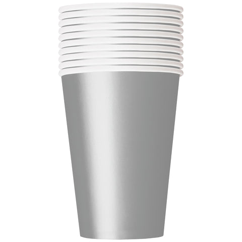 Silver 12oz Solid Paper Cups – 10ct | Party Tableware