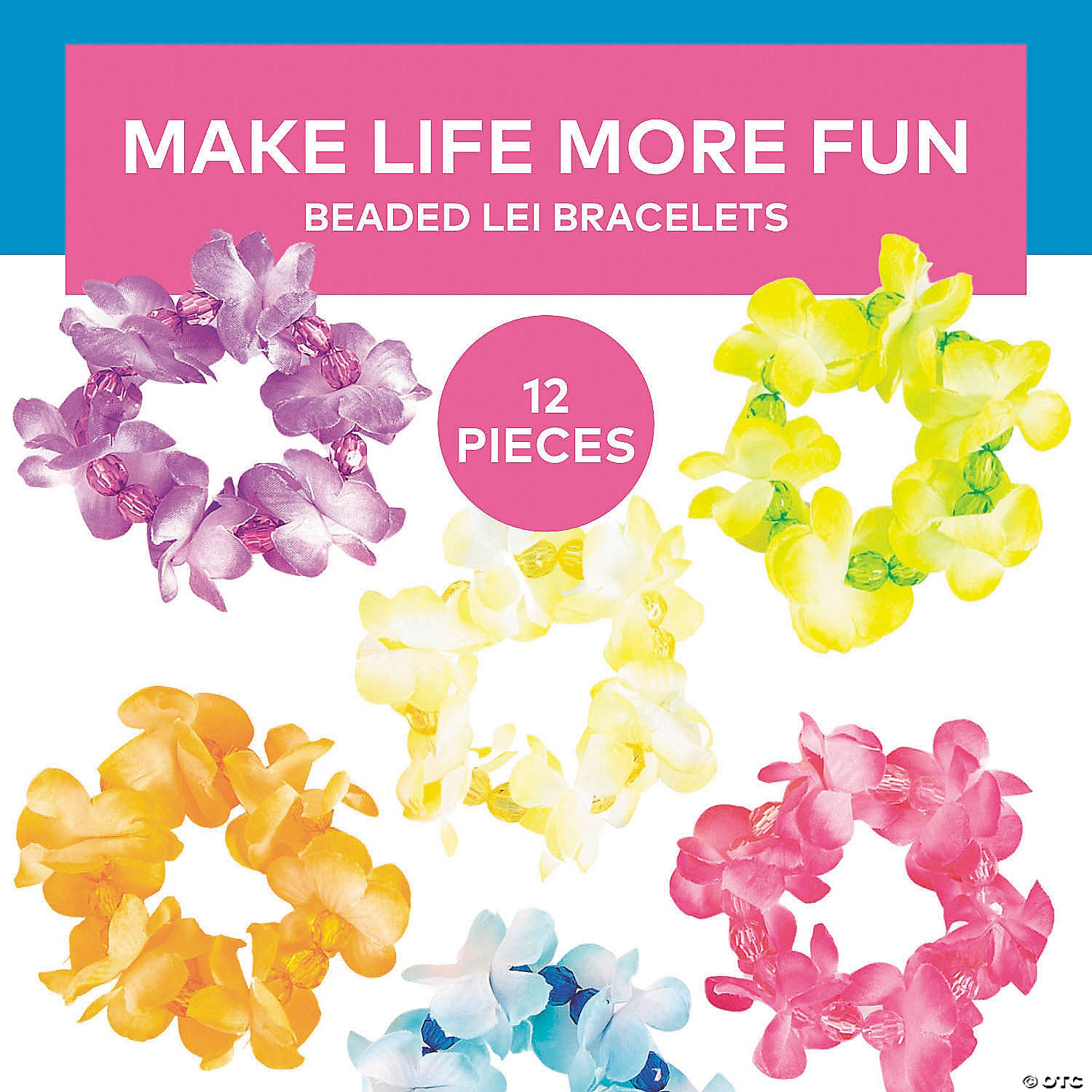 Polyester Lei Bracelets with Beads Asst Colors 3”, 1 per pack
