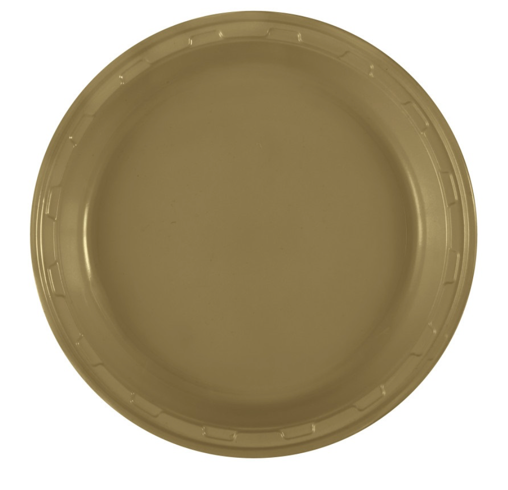 Gold solid round 10 inch plastic dinner plates 50 count party supply Manahawkin NJ