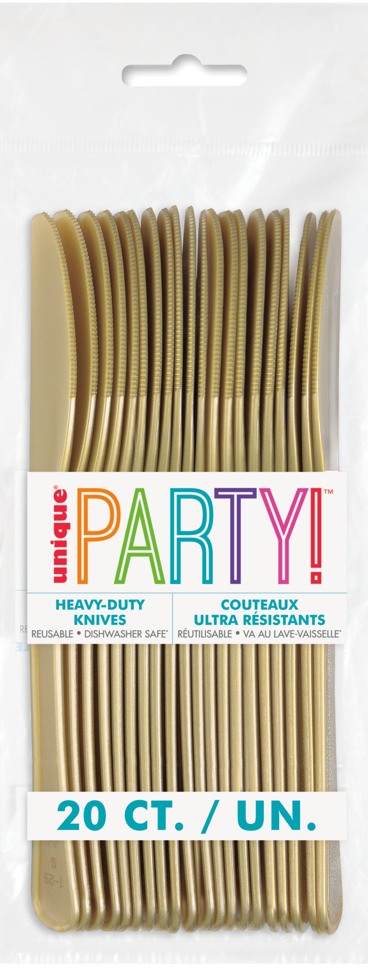 Gold Premium Plastic Knives Manahawkin, NJ Party Fair reusable cutlery display