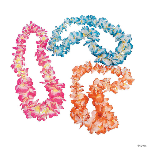 Deluxe Jumbo Two-Tone Flower Leis Assorted.Size: 44" x 2 1/4" - 4”