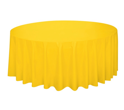 Sunshine yellow 84 inch round plastic table cover disposable party tablecloth Manahawkin NJ party supplies