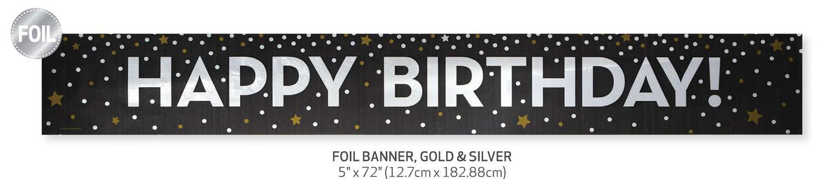 Happy Birthday gold and Silver Foil Banner