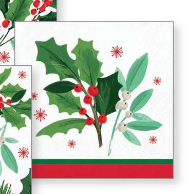 Holly Jolly Christmas Paper Beverage Size Napkin 16ct