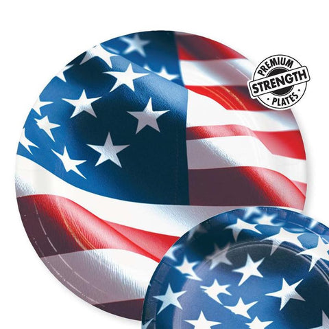 Patriotic Freedom Flag 9" round paper plate 8ct