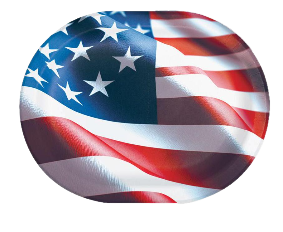 Patriotic Freedom Flag Design 12"x 9.5" Oval  Paper Plate 8ct