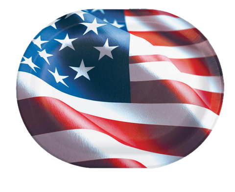 Patriotic Freedom Flag Design 12"x 9.5" Oval  Paper Plate 8ct