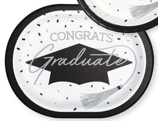 Congrats Graduate School Spirit White Oval 12" paper plates 8 per package