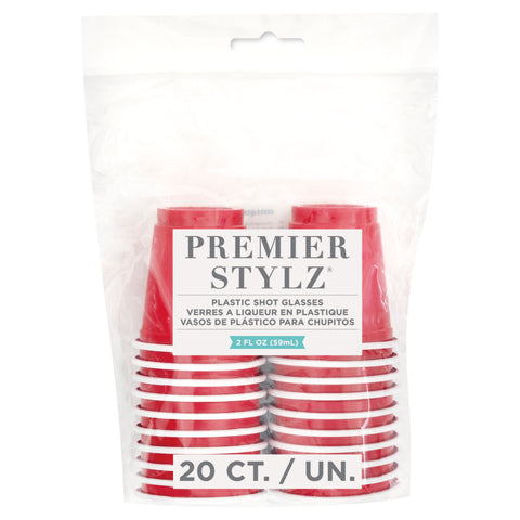 Premier Stylz Red Plastic Shot Glasses (20ct) – Durable Disposable Shot Cups for Parties & Events