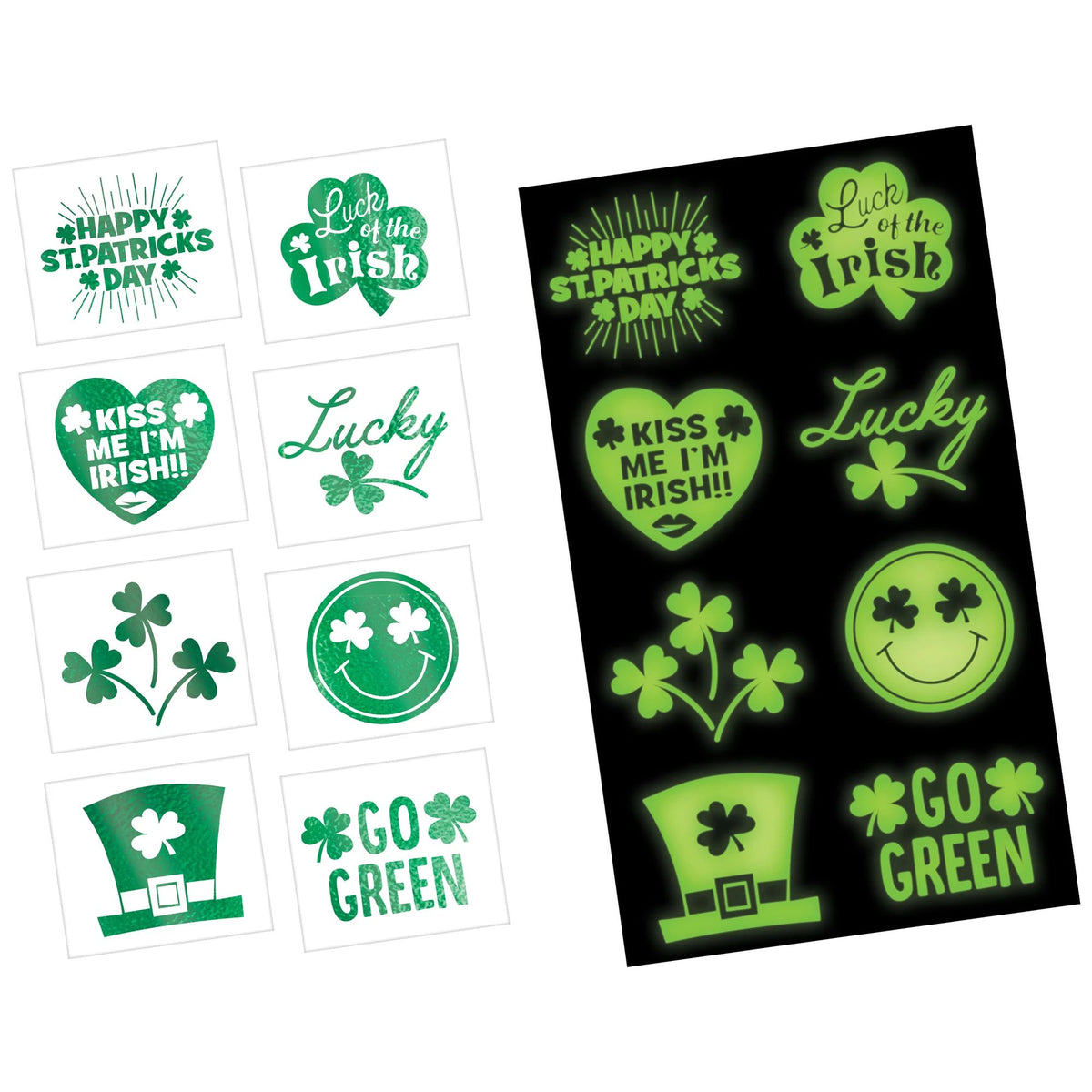 St. Pat's Glow in the Dark & Foil Temporary Tattoos 16 per package