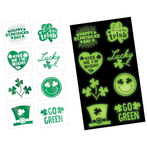 St. Pat's Glow in the Dark & Foil Temporary Tattoos 16 per package