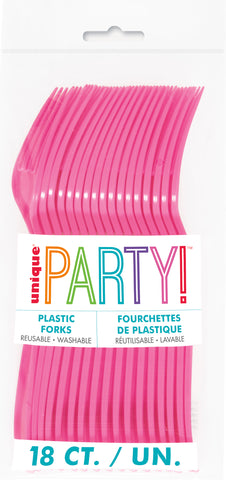Hot Pink Plastic Forks 18ct
