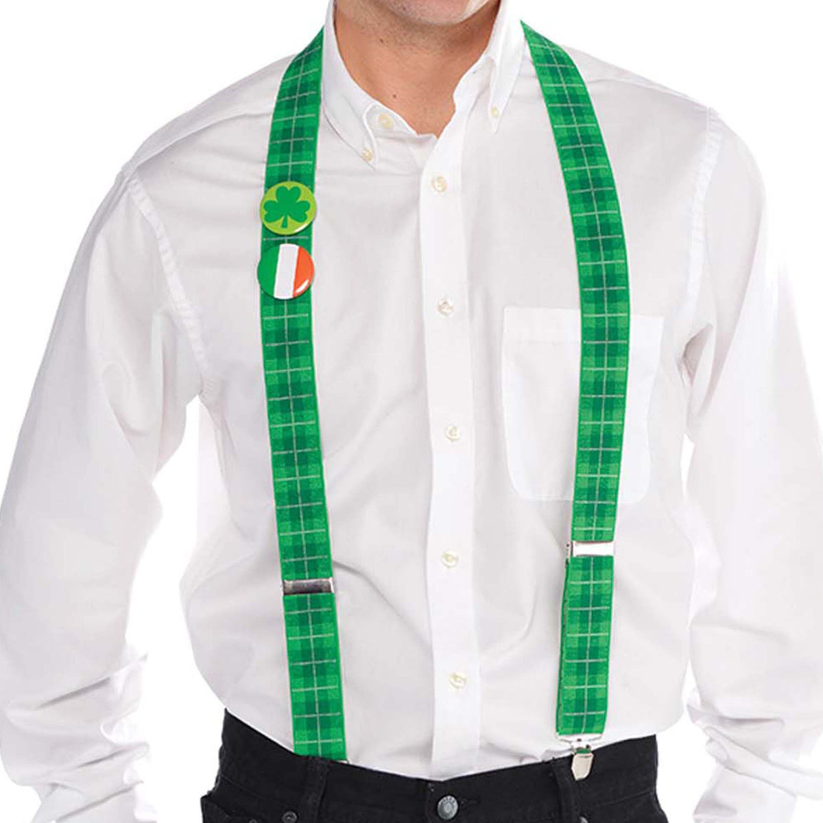St. Patrick's Day Green Plaid Suspenders