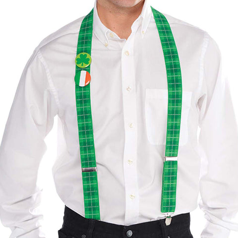 St. Patrick's Day Green Plaid Suspenders
