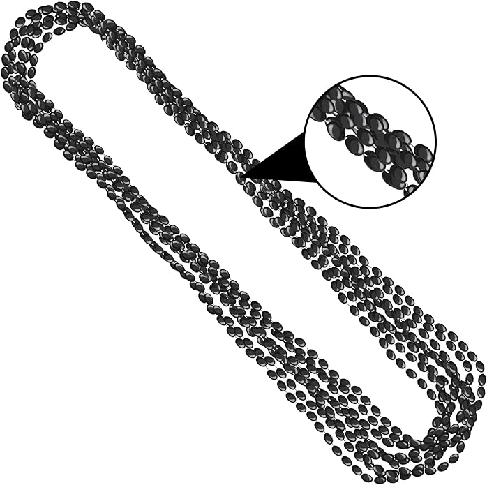 Black Metallic Bead Necklaces – 30" Party Beads (8-Count) for Birthdays, Halloween, Mardi Gras & Event Favors