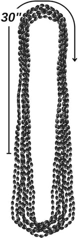 Black Metallic Bead Necklaces – 30" Party Beads (8-Count) for Birthdays, Halloween, Mardi Gras & Event Favors