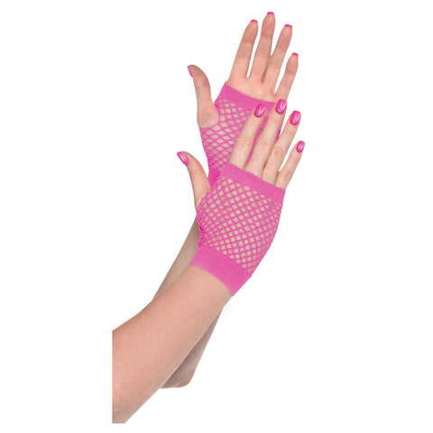 Pink Fingerless Pair of  short fishnet gloves