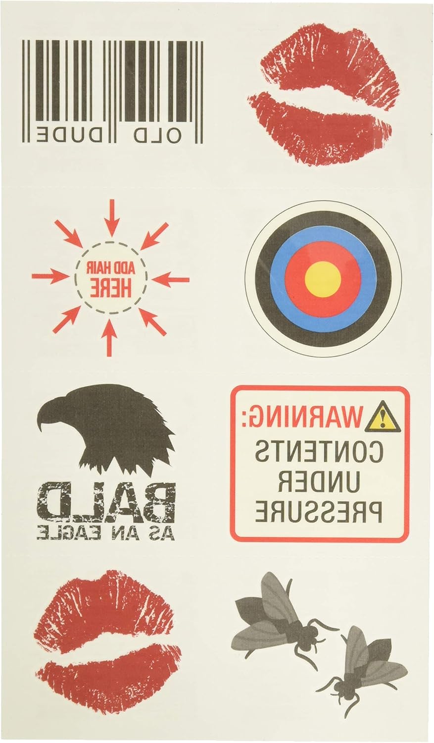 Bald Head Tattoos – Pack of 8 Temporary Scalp Tattoos for Bald Men | Funny & Realistic Designs for Parties, Costumes & Gag Gifts