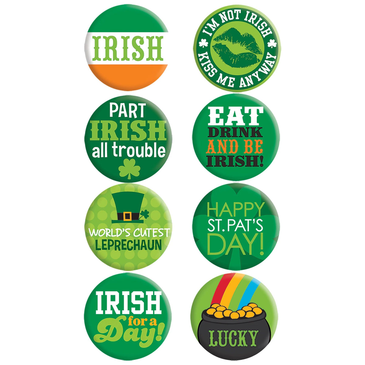 St. Patrick's Day 1 1/2" Metal Party Buttons 8 per package