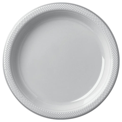Silver 7" Round Plastic Plates 20 count