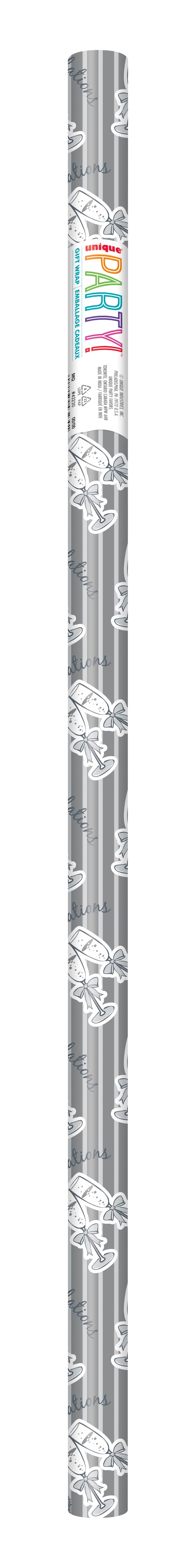 Metallic “Congratulations Bubbly” Gift Wrap – 30 in x 5 ft Celebration Wrapping Paper