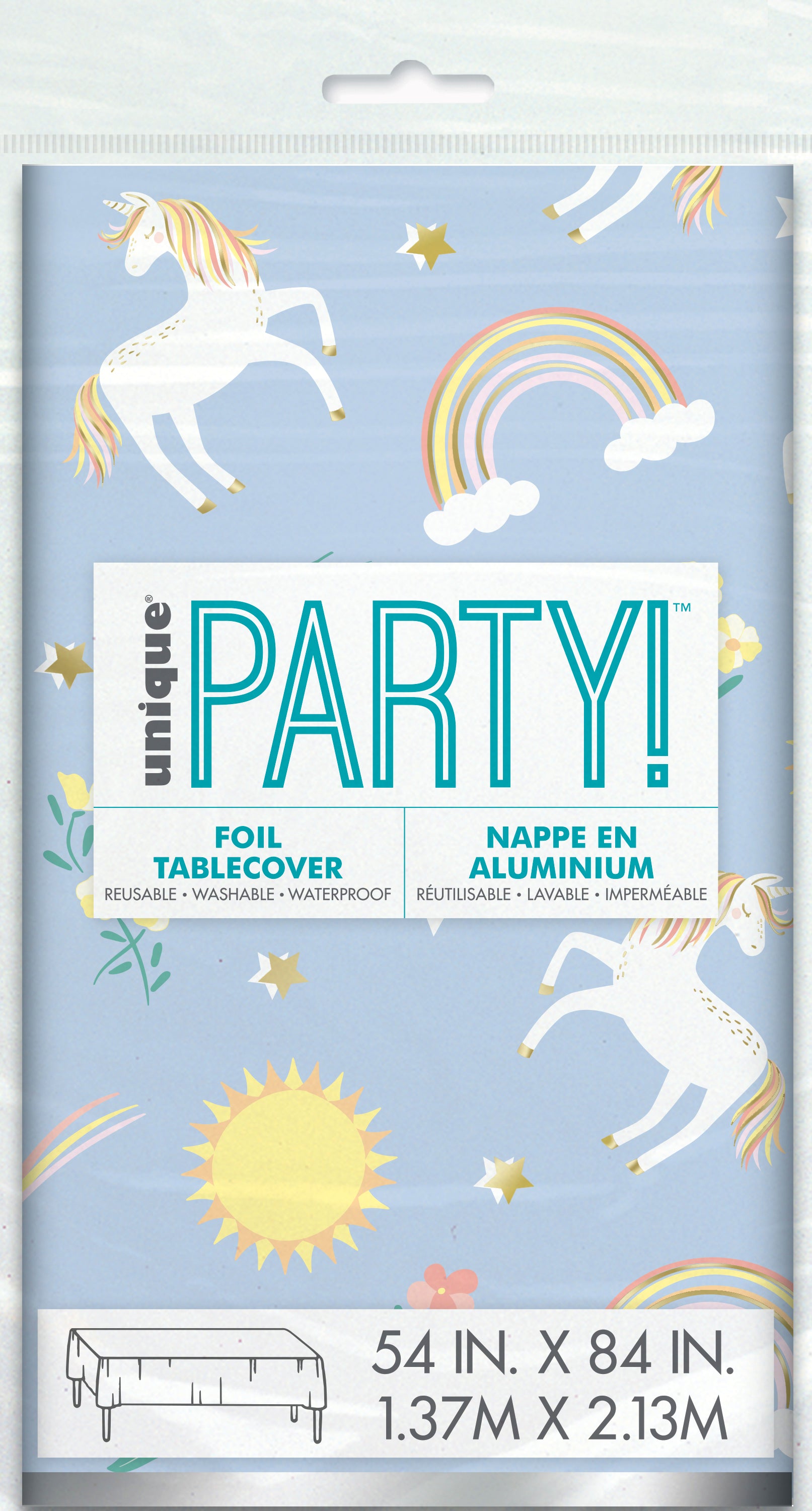 Dainty Unicorn Rectangular Foil Table Cover  54 x 84" - Short Fold"