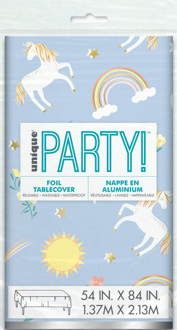Dainty Unicorn Rectangular Foil Table Cover  54 x 84" - Short Fold"