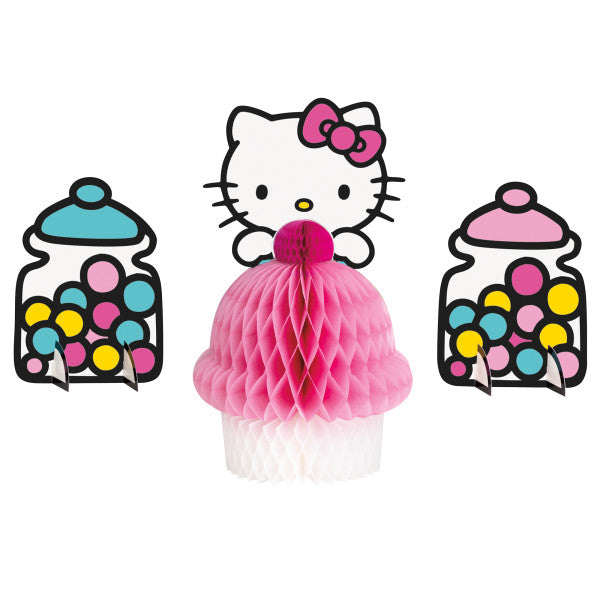 Colorful Hello Kitty honeycomb centerpieces showing characters and fold-out design from Party Fair Manahawkin NJ