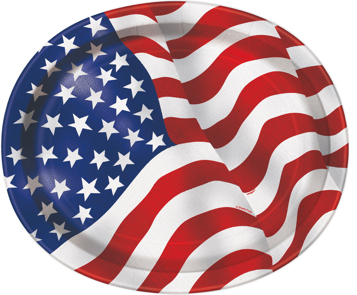 US Waving Flag Design 10" Oval Paper Plate 8ct
