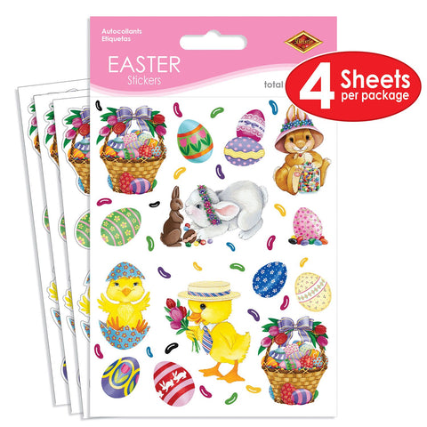 Easter stickers packaging showing 4 sheet pack with assorted designs