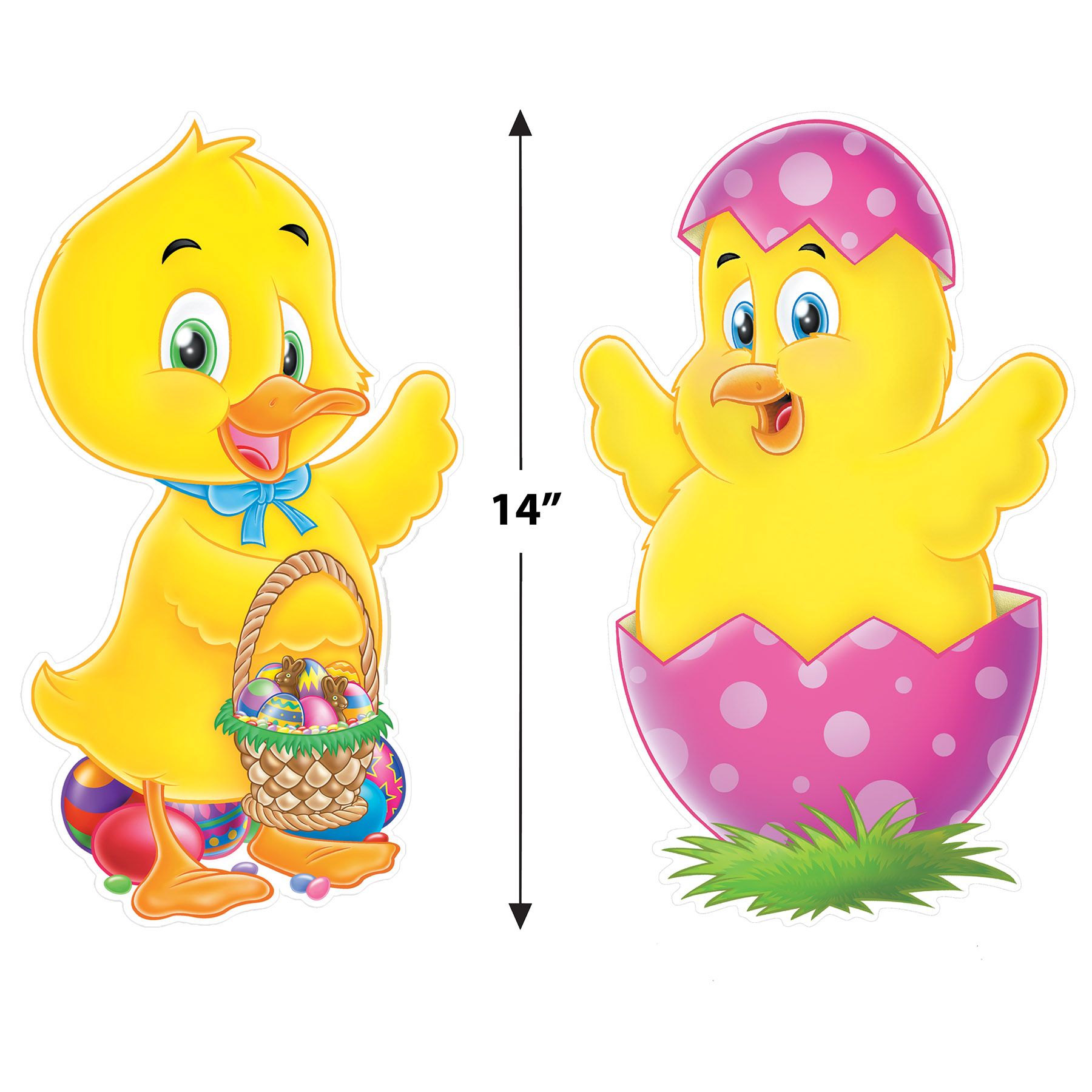 Cute Easter Chicks 2 cutouts size comparison showing large 14"  scale