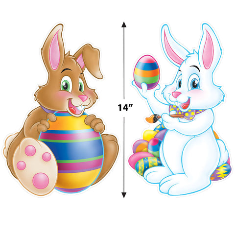 Cute EasterBunnies holding easter Eggs  2 cutouts size comparison showing large 14"  scale