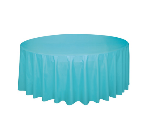 Bright teal 84 inch round plastic table cover disposable party tablecloth Manahawkin NJ party supplies
