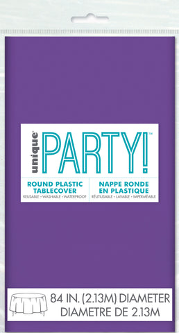 Purple Round Plastic Table Cover 84" Diameter 1 Per Package