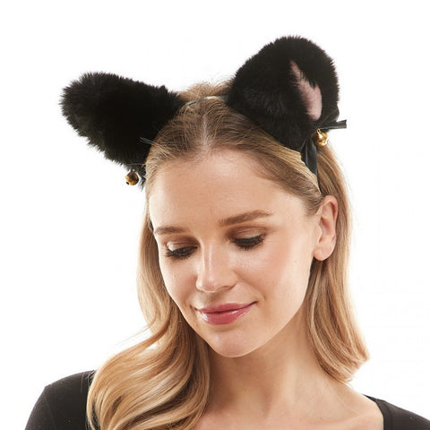Black Furry Ears Headband