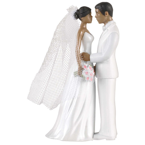 African American Couple Dressed in White Cake Topper