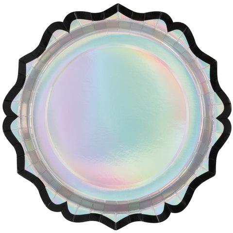 Iridescent Hauntings Scalloped 9.25" Dessert Plates (8ct) – Halloween Party Plates with Iridescent Foil Stamping