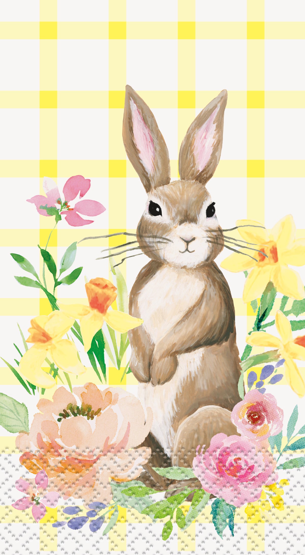 Classic Easter bunny guest towels with yellow gingham floral design, 16 count disposable napkins available in Manahawkin, NJ.