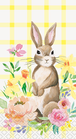 Classic Easter bunny guest towels with yellow gingham floral design, 16 count disposable napkins available in Manahawkin, NJ.