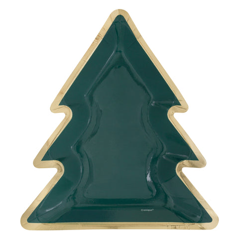 Holly Days Christmas Tree Shaped Dinner Plates – 8ct Foil Stamped | Holiday Party Tableware